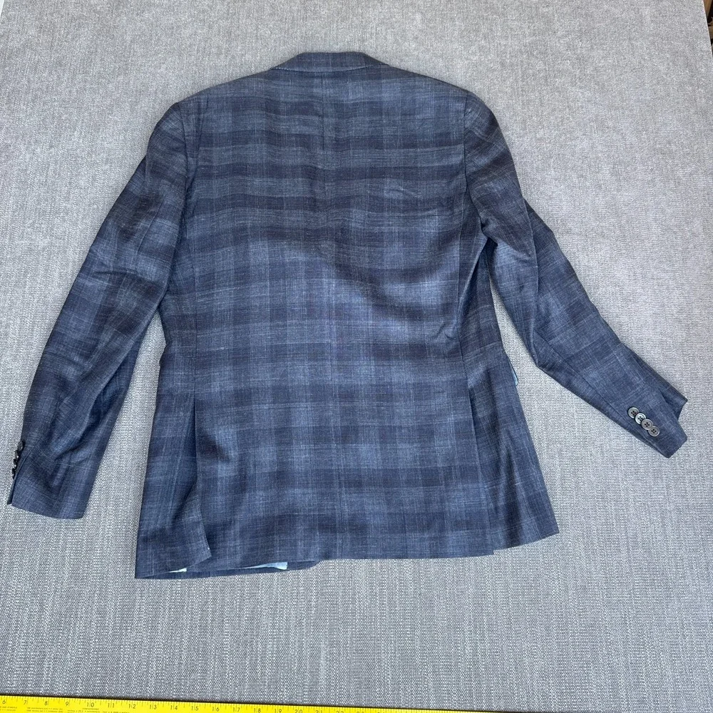 Malibu Clothes Prossimo Loro Piana Blazer Jacket Mens 40R Blue Plaid Wool Blend
